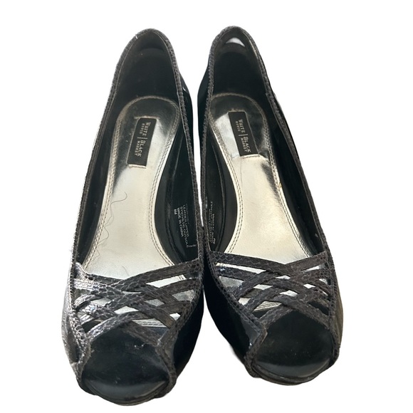 White House Black Market Shoes - White House Black Market Black Woven Peep-Toe Heels. Size 8